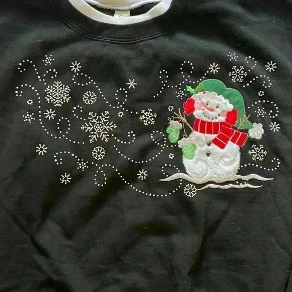 Vintage 90's Morning Sun Snowman Sparkle Snowflake Sweatshirt Large - Picture 2 of 4